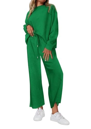 PRETTYGARDEN Women's Casual Long Sleeve Pullover Top & Wide Leg Pants Set
