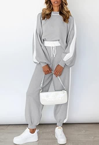 Viottiset Women's 2-Piece Color Block Knit Pullover Sweater Pajama Set