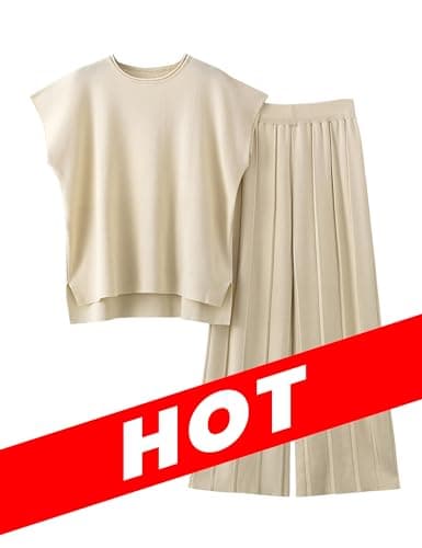 VATEAMI Women Knit Sweater Set with High-Waist Wide Leg Pants