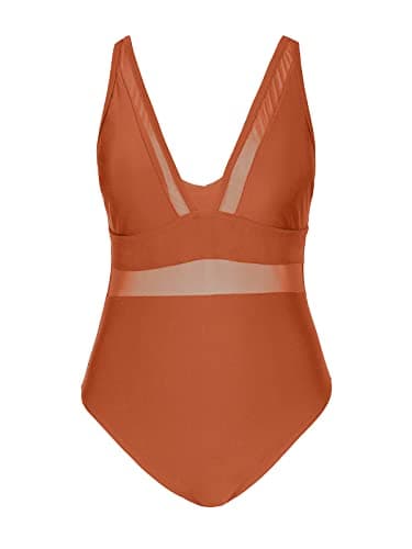 CUPSHE Women's Plus Size V-Neck Mesh Swimsuit with Tummy Control Adjusted Straps