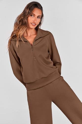 PRETTYGARDEN Women's Casual Half Zip Sweatshirts & Wide Leg Pants Sets