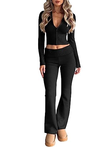 Lillusory Women's Slim Fit Hooded Knit Sweatsuit Set