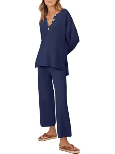 ANRABESS Women Oversized Loose Waffle Knit Sweater Set Cozy Matching Lounge Sets