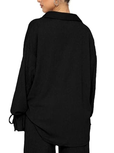 LYANER Women's Button Down Long Sleeve Shirt & Wide Leg Pants Set