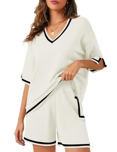 Bloggerlove Women Lightweight Knit Short Sets Lounge Sweater