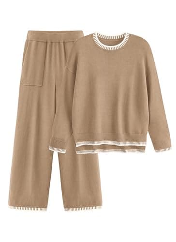 Women's Knit Sweater and Wide Leg Pants Set for Casual Loungewear