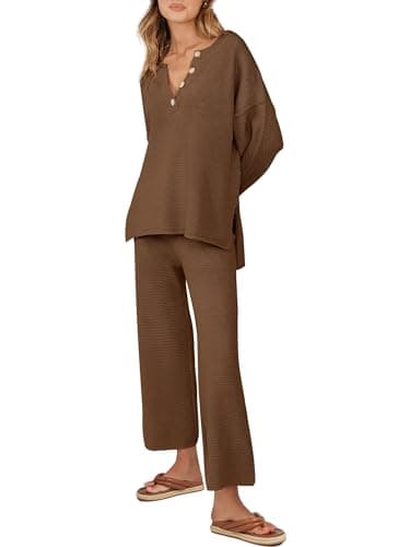 ANRABESS Women Oversized Loose Waffle Knit Sweater Set Cozy Matching Lounge Sets
