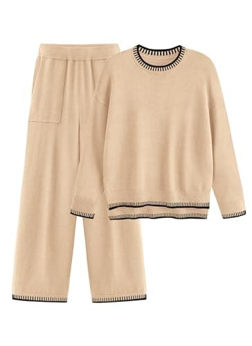 Women's Knit Sweater and Wide Leg Pants Set for Casual Loungewear