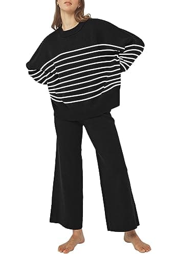 Pink Queen Women's 2-Piece Knit Outfit Set: Sweater & Wide Leg Pants