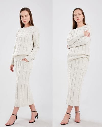 utcoco Women's Chunky Cable Knit Sweater Skirt Set