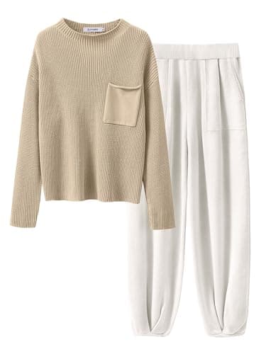 ANRABESS Women's Long Sleeve Fall Sweater Set with Oversized Pants