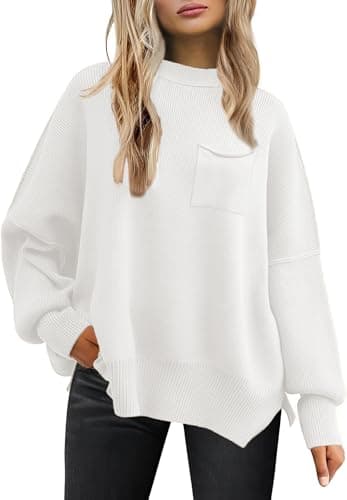 Women's Oversized 2025 Crewneck Ribbed Knit Batwing Sweater Tops