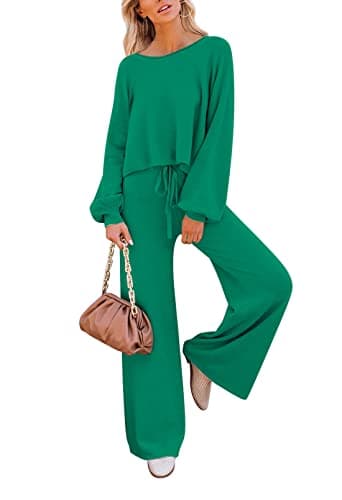 Pink Queen Women's 2-Piece Sweater Set Crop Top & Wide Leg Pants