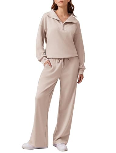 PINSPARK Women's 2025 Fall 2-Piece Oversized Sweatsuit & Wide Leg Pants Matching Set
