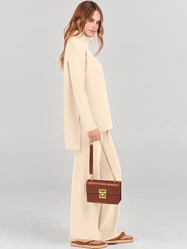 ANRABESS Women's Oversized Turtleneck Sweater Set with Wide Leg PantsFall 2025