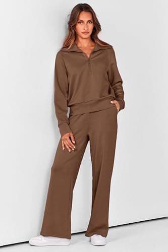 PRETTYGARDEN Women's Casual Half Zip Sweatshirts & Wide Leg Pants Sets