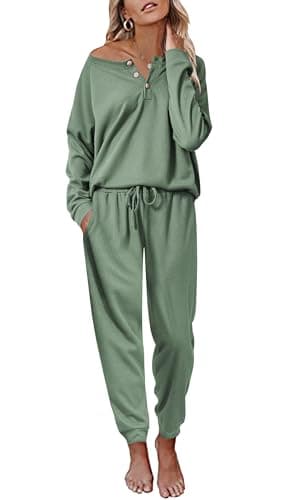 Ekouaer Women's Waffle Knit Pajama Set Long Sleeve S-XXLCasual Loungeewear