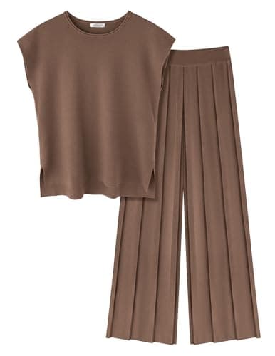 Ekouaer Women's Knit Cap Sleeve Tops & Wide Leg Pleated Pants Casual Sweater Sets