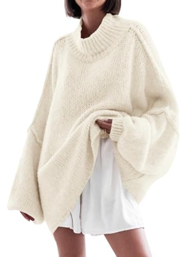 Saodimallsu Women's Oversized Mock Neck Batwing Sweater - 2024 Fall Trendy Knit Tunic