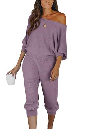 PRETTYGARDEN Women's 2-Piece Ribbed Pullover and Pants Set