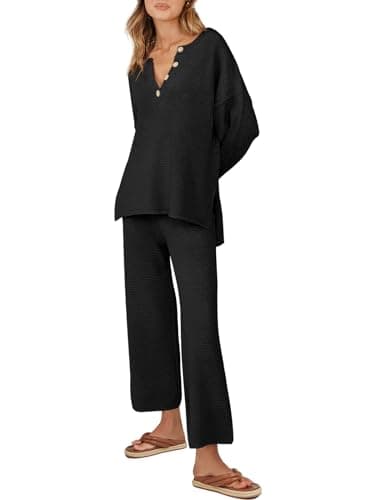 ANRABESS Women Oversized Loose Waffle Knit Sweater Set Cozy Matching Lounge Sets