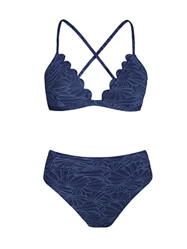 CUPSHE High-Waisted Scalloped V-Neck Two-Piece Bikini Set
