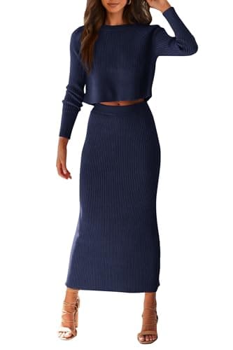 PRETTYGARDEN Women's Rib Knit 2-Piece Spring Fall Sweater Set Winter Casual Outfits