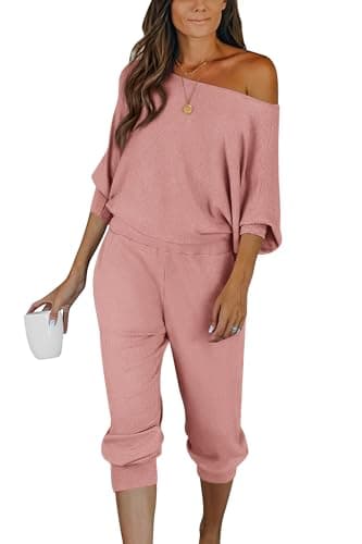 PRETTYGARDEN Women's Off-Shoulder Ribbed Tracksuit with Pockets