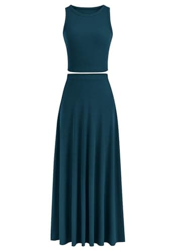 PRETTYGARDEN Women's Casual Summer Maxi Skirt Sets Cropped Knit Top Outfit
