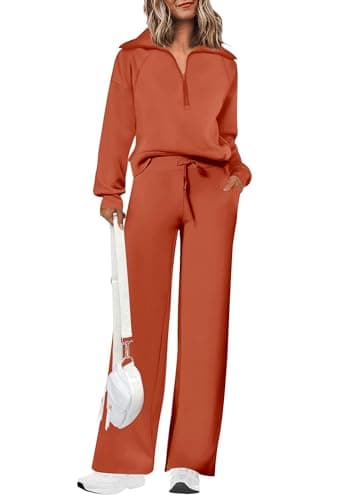 PRETTYGARDEN Women's Casual Half Zip Sweatshirts & Wide Leg Pants Sets