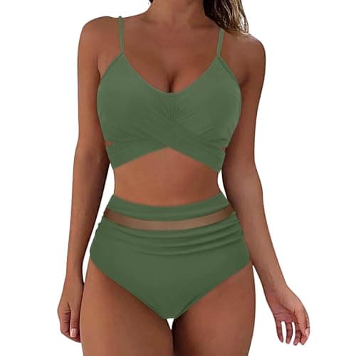 YNCSZEC High-Waisted Women Tummy Control Spaghetti Strap Bikini Sets