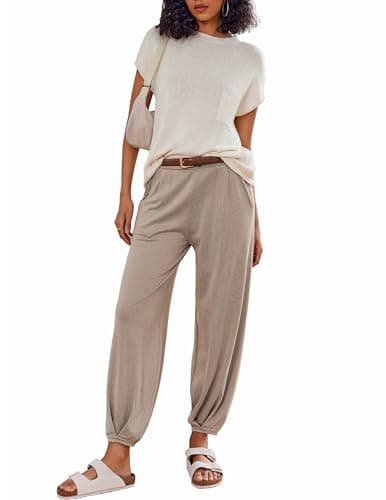 Ekouaer Women's 2-Piece Lounge Set: Cap Sleeve Tops & Jogger Pants