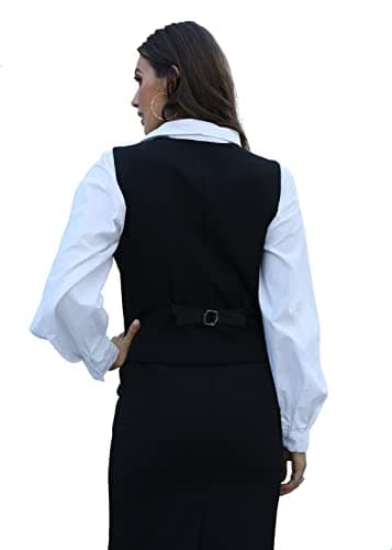 V VOCNI Women's Lined 4-Button V-Neck Dress Suit Vest