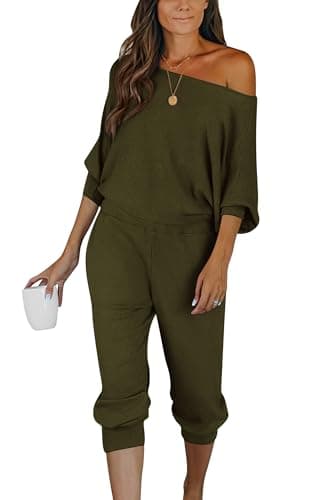 PRETTYGARDEN Women's Off-Shoulder Ribbed Tracksuit with Pockets