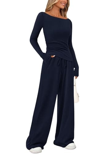 PrettyGarden Women's Asymmetrical Sleeve Lounge Set Wide Leg Pants Tracksuit