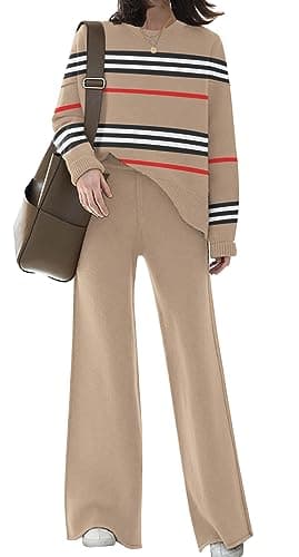ETCYY New Women's Elegant Lounge Sweatsuit Set with Sweater Top and Wide Leg Pants