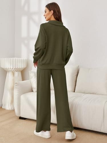 Glamaker Women's Oversized Half Zip Sweatshirt & Wide Leg Pants Set