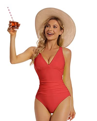 QGF Women's Tummy Control Criss Cross Back Swimsuit