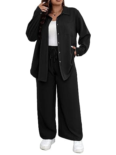 Floerns Women's Longline Blouse & Wide Leg Pants Outfit Set