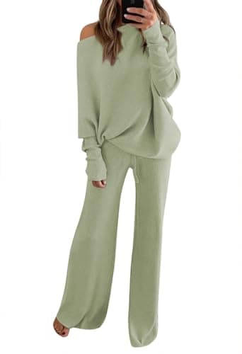 Fixmatti Women's High Neck Knit Sweater & Wide Leg Pant Outfit