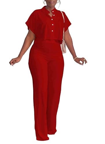 HBQ Women's Summer Casual 2-Piece Tracksuit Crop Top Wide Leg Pants