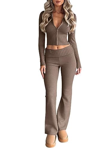 Lillusory Women's Slim Fit Hooded Knit Sweatsuit Set