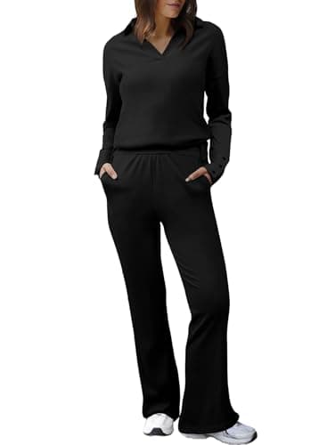 Herseas Women's Long Sleeve V-Neck Sweater Set & High Waist Wide Leg Pants