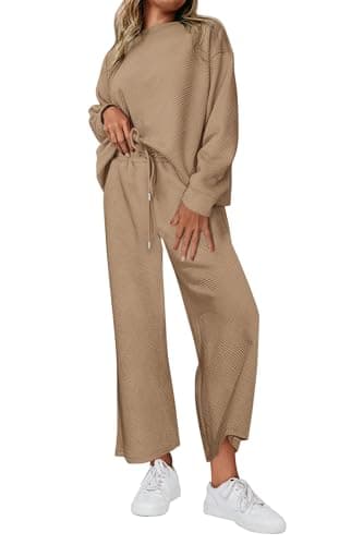 PRETTYGARDEN Women's Casual Long Sleeve Pullover Top & Wide Leg Pants Set
