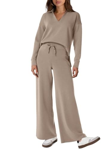 Glamaker Women's Matching Long Sleeve Sweatsuit and Wide Leg Pants Sets