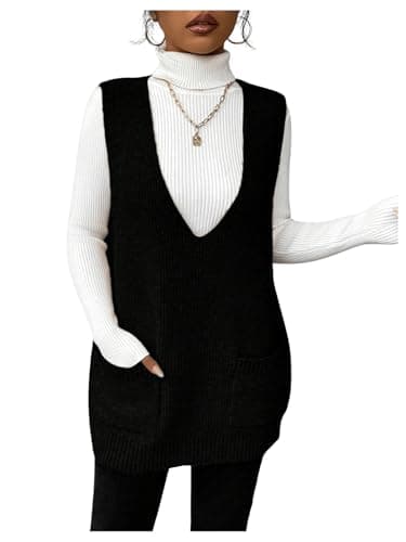 SHENHE Women's Deep V Neck Long Sweater Vest with Pockets