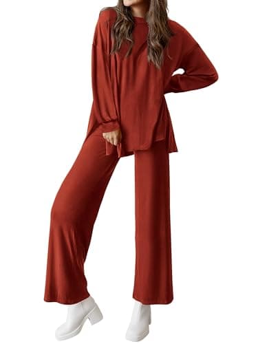 PRETTYGARDEN Women's Long Sleeve Crewneck & Wide Leg Pants Casual Outfit Set