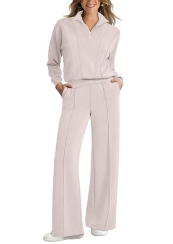 WIHOLL Women's 2-Piece Lounge Set: 2024 Half Zip Sweatshirt & Wide Leg Sweatpants with Pockets