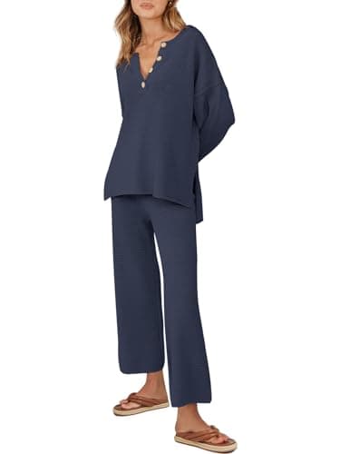 ANRABESS Women Oversized Loose Waffle Knit Sweater Set Cozy Matching Lounge Sets