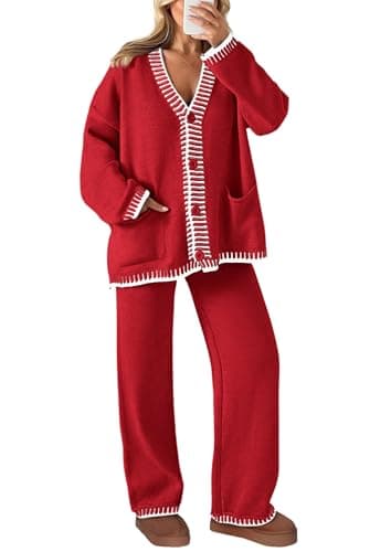 PRETTYGARDEN Women's Matching Lounge Sets Knit Cardigan & Wide Leg Pants